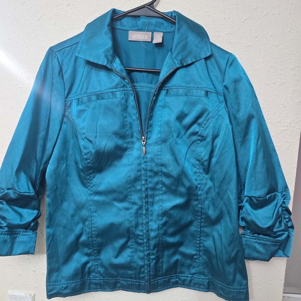 Chico's Vibrant Teal Zip-Up Utility Jacket